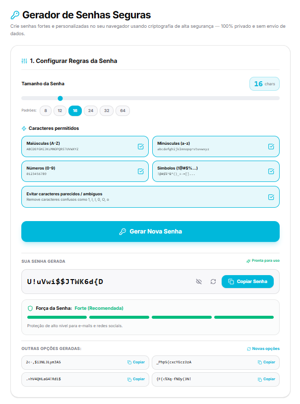 Senha gerada com medidor de força e opções alternativas no kitfrm.org