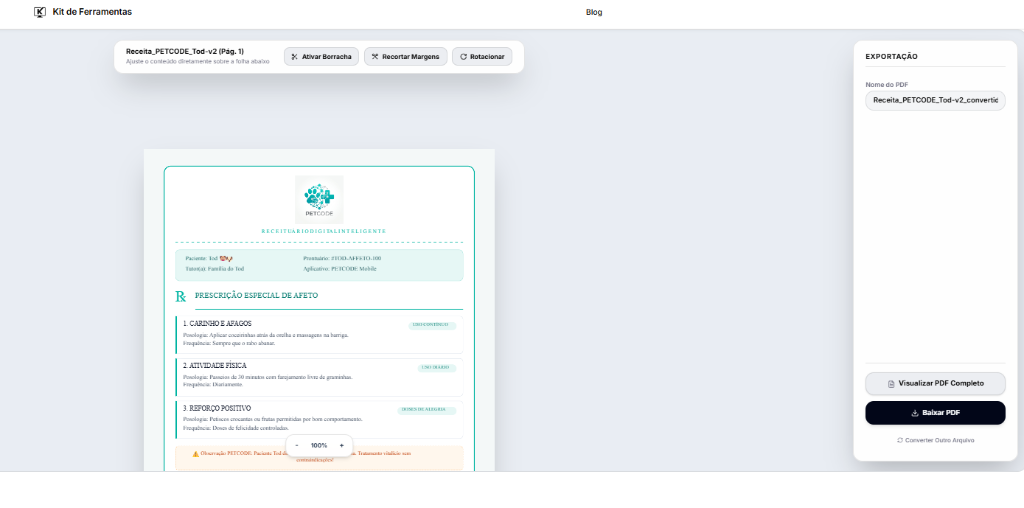 Passo 3: Visualizador, edição de textos, borracha e exportação