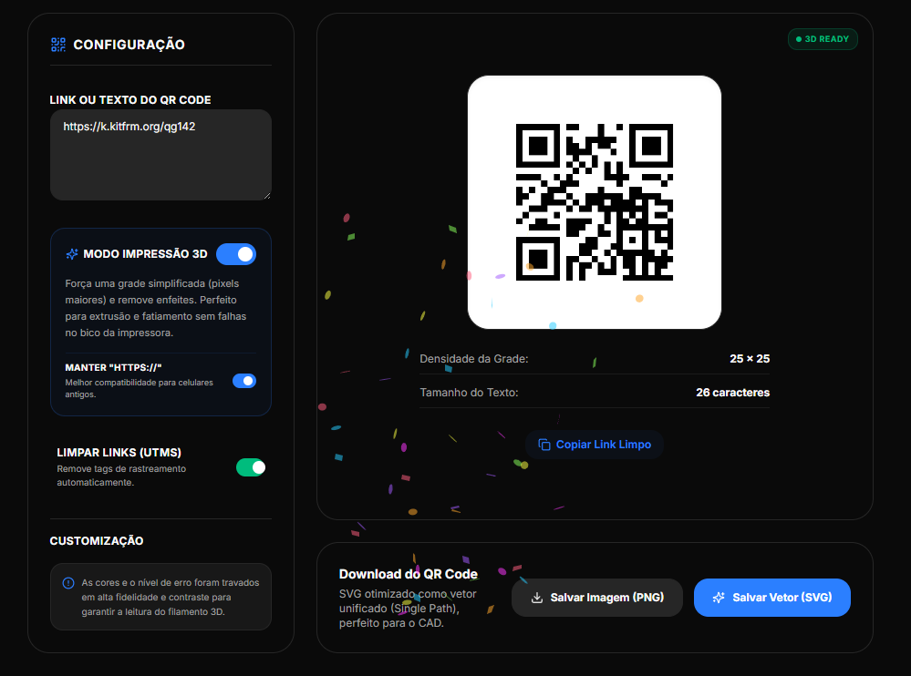 Passo 2: Link encurtado de 26 caracteres com HTTPS ativo mantendo grade 25x25